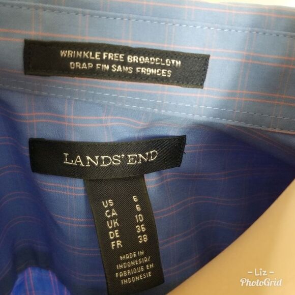 Lands' End | Blue Plaid Rolled Sleeve Button Down - Picture 6 of 7